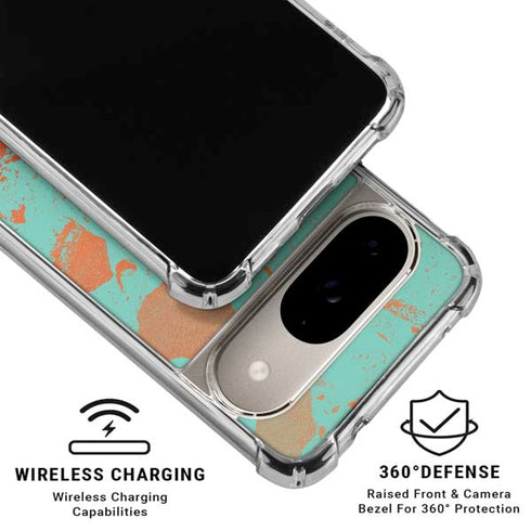 Turquoise and Orange Marble Google Pixel 10 Clear Case